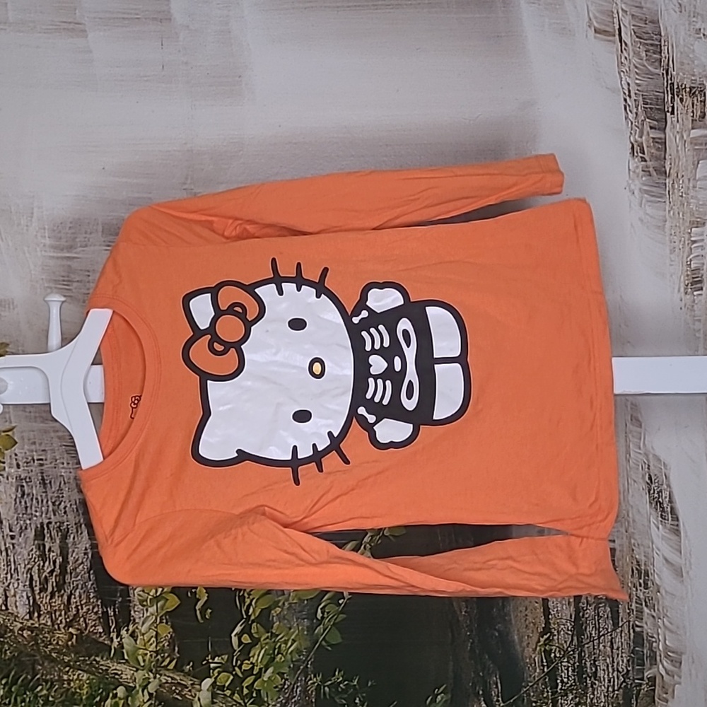 Hello Kitty Glow in the Dark Halloween Skeleton Long Sleeve Girls Large shirt